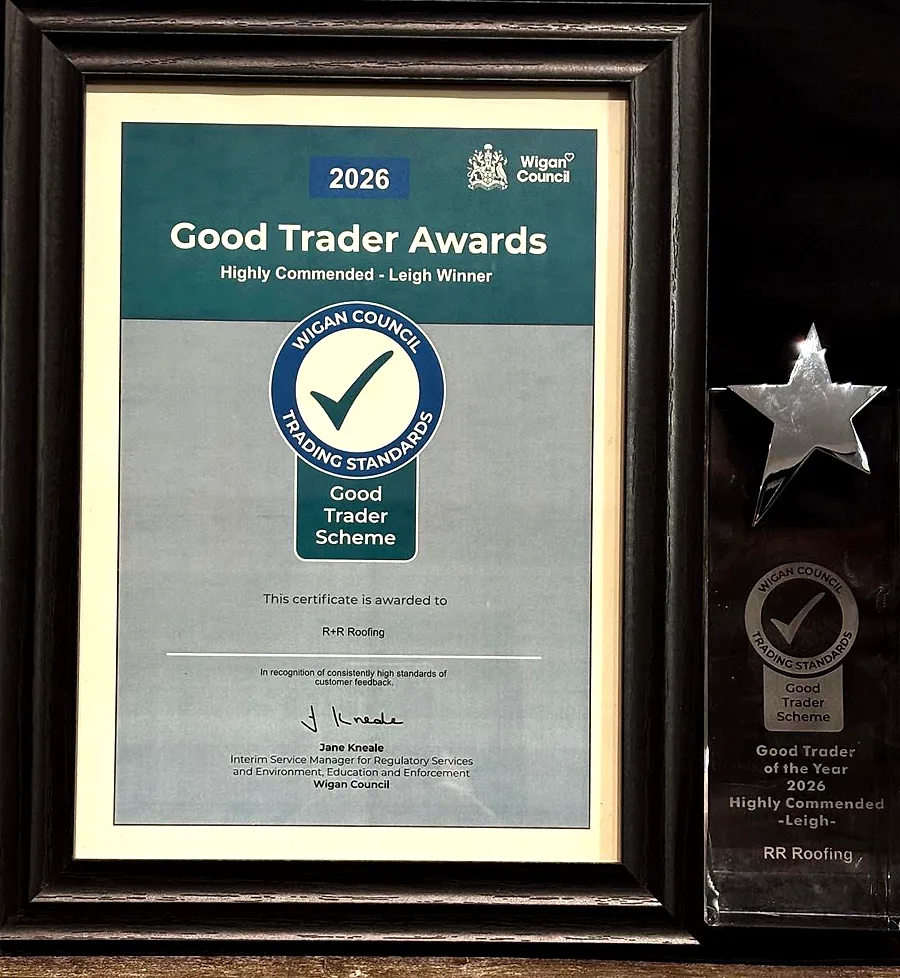 Wigan Council Good Trader Awards 2026 certificate and trophy, Highly Commended for Leigh