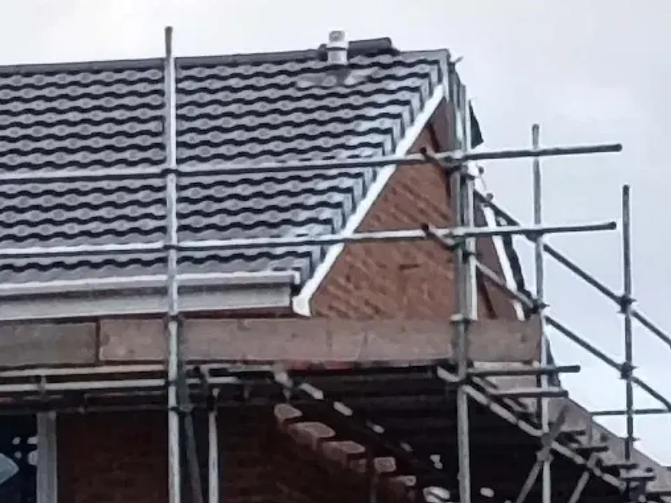 Gable end re-roof with scaffolding up