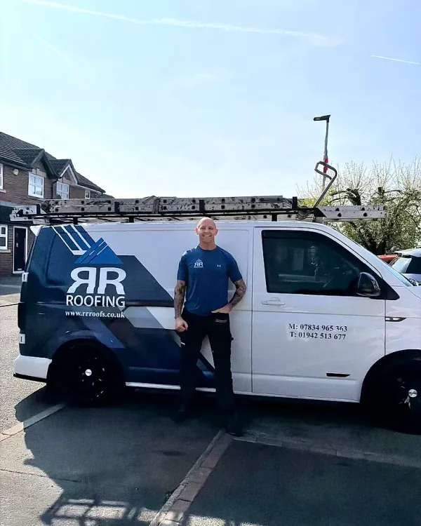 Mike from R+R Roofing with the sign-written company van