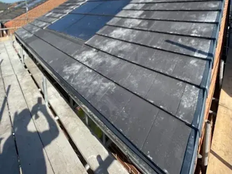 New slate-effect roof in sunlight